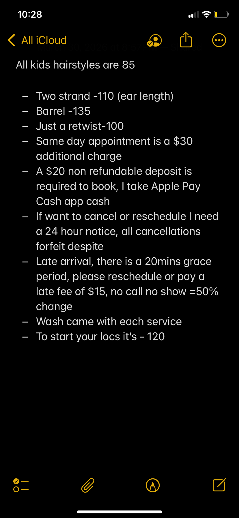 Kystyle booking notes and pricing